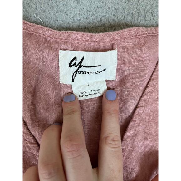 Andrea Jovine Tank Top Small Linen V Neck Pink Sleeveless Beach Boho Minimalist - Picture 11 of 11